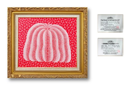 A ACRYLIC PAINTING ON CANVAS WITH THE MARK OF YAYOI KUSAMA