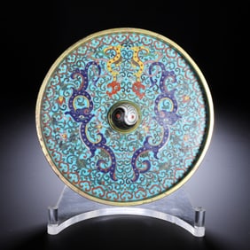 A CLOISONNÉ BRONZE MIRROR