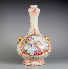 A GILT ENAMEL WESTERN FIGURAL GARLIC SHAPE VASE