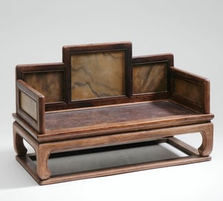 A HUANGHUALI WOOD BASE INLAID WITH CLOUD-STONE(MARBLE)