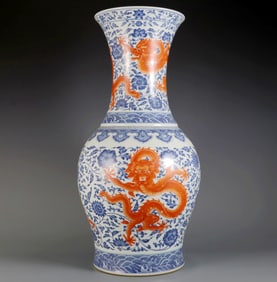 A BLUE-AND-WHITE AND IRON-RED DRAGON CUP,ZUN