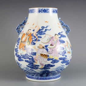 A BLUE-AND-WHITE AND FAMILLE ROSE "EIGHT IMMORTALS" VASE