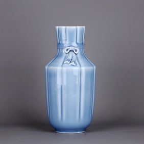 A SKY-BLUE GLAZED MELON-SHAPED VASE