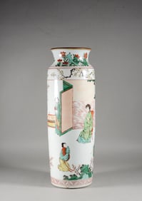 A WUCAI FIGURAL CYLINDRICAL VASE