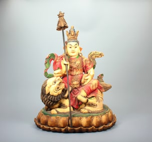 A WOOD CARVED AND COLOR-PAINTED STATUE OF TREASURE HEAVENLY KING