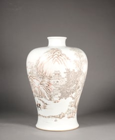 A BLACK-ENAMELED LANDSCAPE PRUNUS VASE