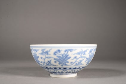 A BLUE-AND-WHITE LOTUS BOWL