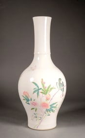 A FAMILLE ROSE FLOWER-AND-BIRD VASE