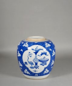 A BLUE-AND-WHITE BEAST JAR