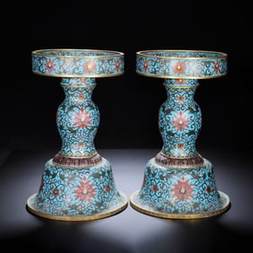 A PAIR OF CLOISONNÉ CANDLESTICKS