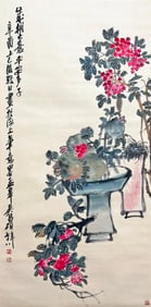 A CHINESE HAND PAINTING WITH THE MARK OF WU CHANGSHUO