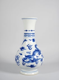 A BLUE-AND-WHITE DOUBLE-DRAGON VASE