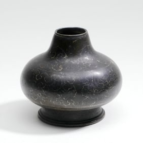 A BRONZE VASE INLAID WITH SILVER THREADS, MARKED "SHISOU"