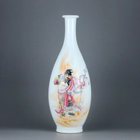 A FAMILLE ROSE "ZHONGKUI" OLIVE-SHAPED VASE