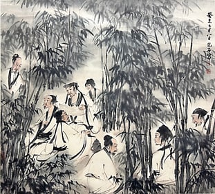 A CHINESE HAND PAINTING WITH THE MARK OF FU BAOSHI