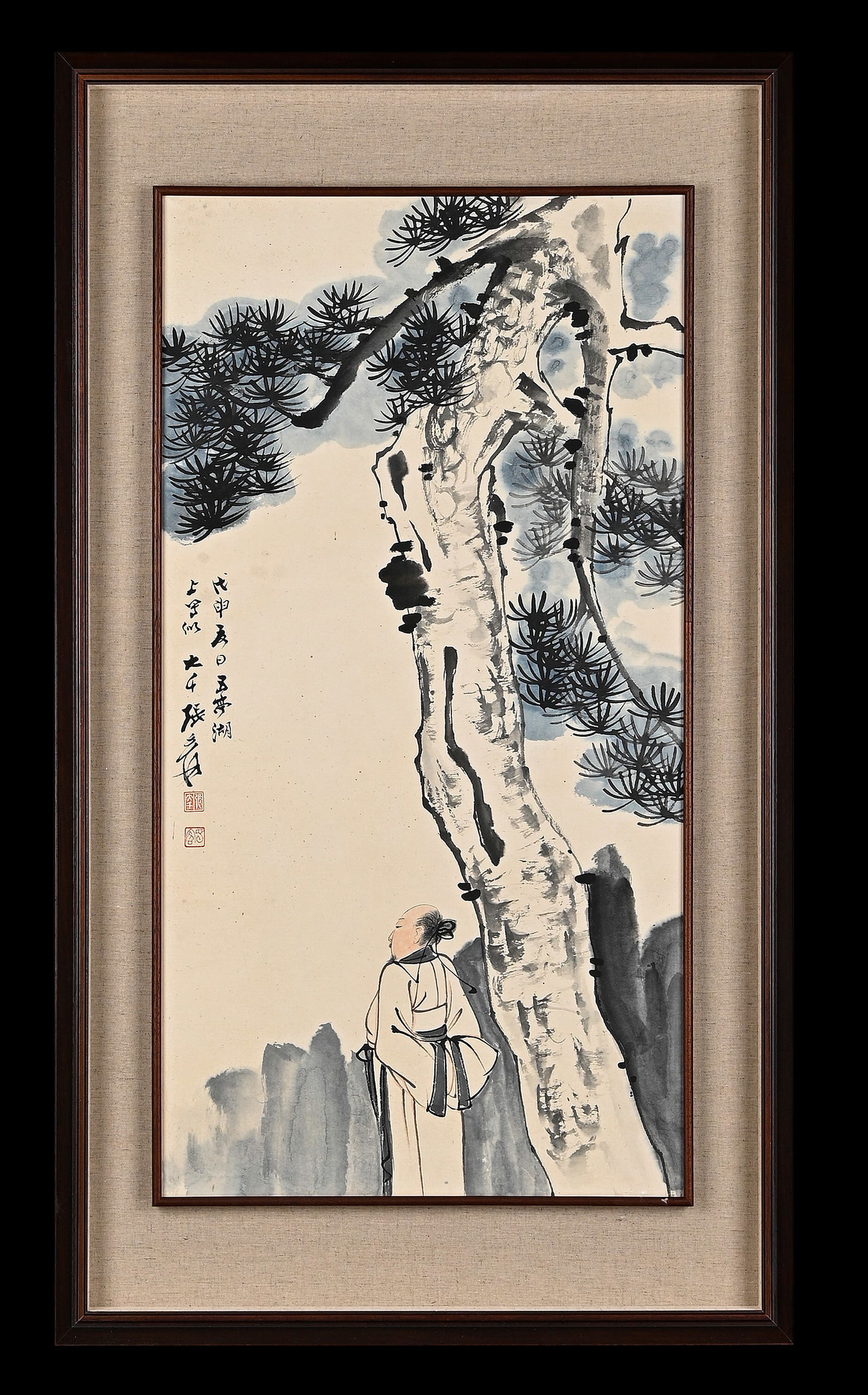 Chinese Drawing Pine Tree and Character Painting,Zhang Daqian Mark