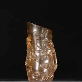 Tea Crystal Carved Pine Tree and Bird Pattern Brush Pot