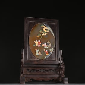 Agate Multi GemStone Inlaid Carved Playing Children Pattern Table Plaque