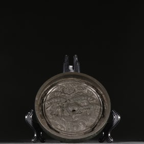 Bronze Carved Pine Tree and Crane Pattern Mirror