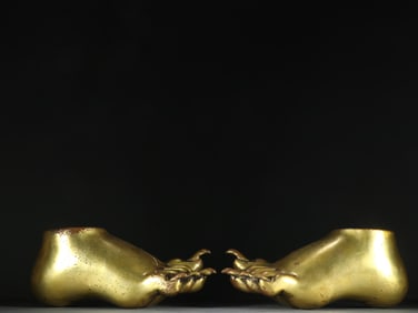 Pair of Gilt Bronze Buddha Foots Figure