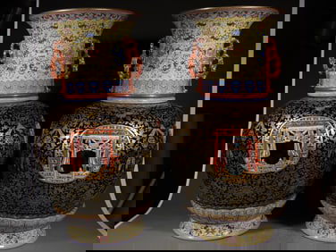 Pair of Enamel Drawing Gold Drawing Flower Pattern Porcelain Double Ears Movable Vase