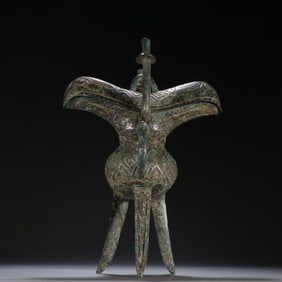 Chinese Bronze Carved Beast Face Pattern Jue Cup