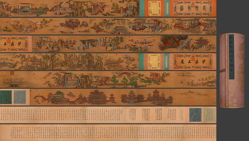 Chinese Drawing Landscape and Character Story Hand Scroll,Qiu Ying Mark