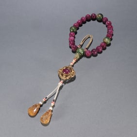 Red Gem Stone Carved RuYi Pattern Eighteen Praying Bead Bracelet