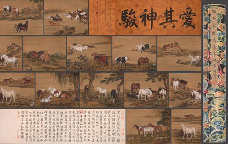 Chinese Drawing Horse Hand Scroll,Lang Shining Mark