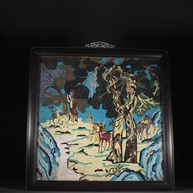 Bronze Cloisonne Carved Pine Tree and Deer Pattern Wall Panel