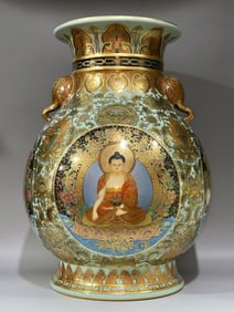 Famille Rose Gold Drawing Amitabha Pattern Porcelain Vase