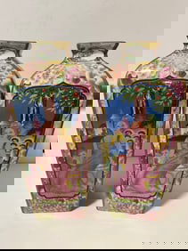 Pair of Enamel Clazed Character Pattern Porcelain Vase