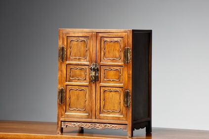 Huanghuali Wood Carved Flower Pattern Cabinet