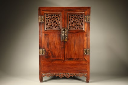 Huanghuali Wood Carved Dragon Pattern Cabinet