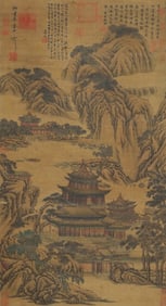 Zhao Ji mark, Chinese Landscape Painting, Ink and Color on Silk, Hanging Scroll