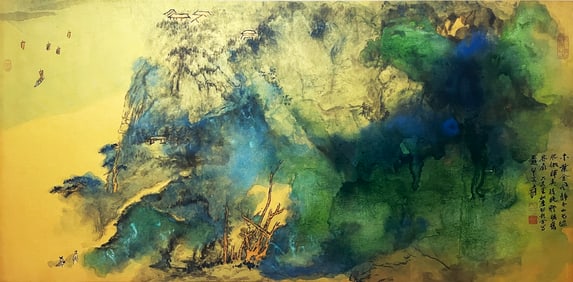 Zhang Daqian mark, Chinese Friend Visit Painting, Ink and Color on Paper, Mounted