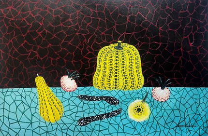 Yayoi Kusama mark, Chinese Pumpkin Painting, Oil on Canvas