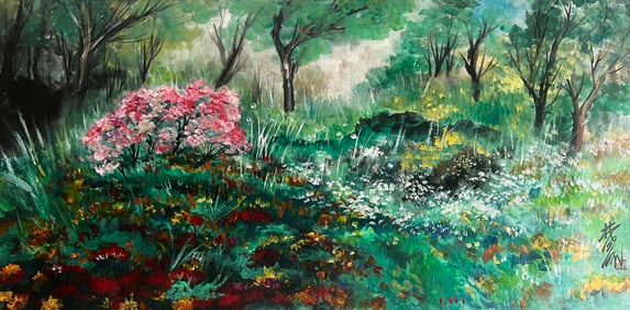 Lin Fengmian mark, Chinese Summer View Painting, Ink and Color on Paper, Mounted