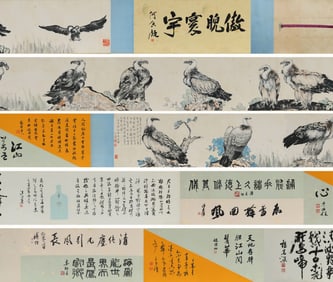 Xu Beihong mark, Chinese Eagle Painting, Ink and Color on Paper, Handscroll