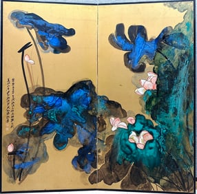 Zhang Daqian mark, Chinese Lotus Pond Painting, ???????