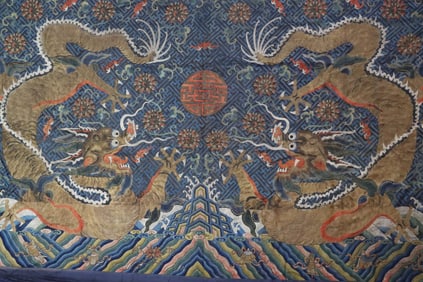 Silk Embroidery Flower and Dragon Pattern Brocade