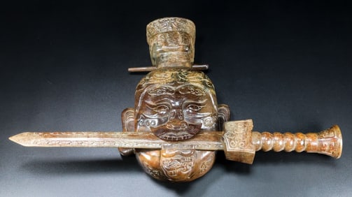 Jade Carved Character Shape Sword Ornament