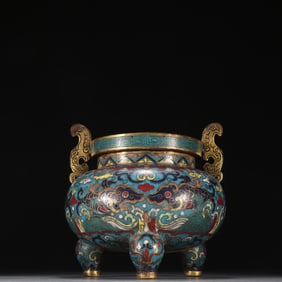 Bronze Cloisonne Carved Cloud and Beast Pattern Double Ears Incense Burner