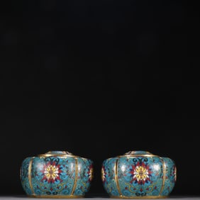 Pair of Bronze Cloisonne Carved Flower Pattern Pot