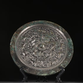 Chinese Bronze Carved Chinese Zodiac Pattern Mirror