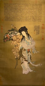 Ma Hezhi mark, Chinese Magu Story Painting, Ink and Color on Silk, Hanging Scroll