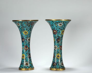 Pair of Bronze Cloisonne Carved Flower Pattern Flower Pot