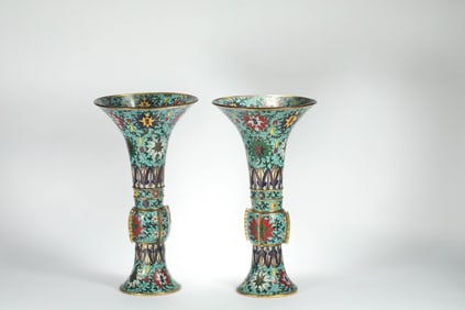 Pair of Bronze Cloisonne Carved Flower Pattern Flower Pot