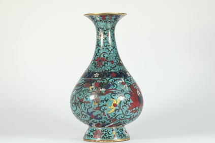 Bronze Cloisonne Carved Flower and Phoenix Pattern Vase