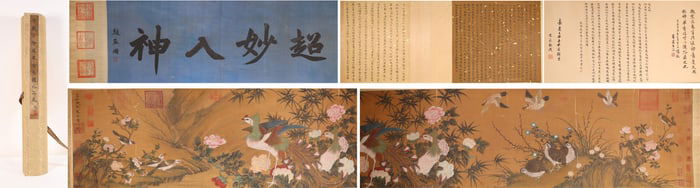 Chinese Drawing Flower and Bird Hand Scroll,Song Huizong Mark